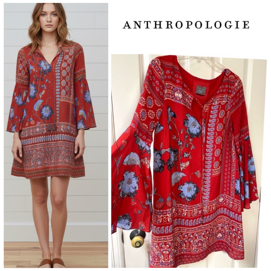 Anthropologie Isabelle Silk Print Red Dress